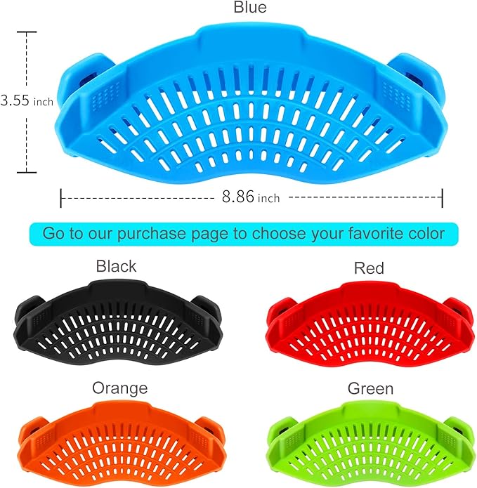 Clip On Strainer Silicone for all Pots and Pans, AUOON Pasta Strainer Clip on Food Strainer for Meat Vegetables Fruit Silicone Kitchen Colander