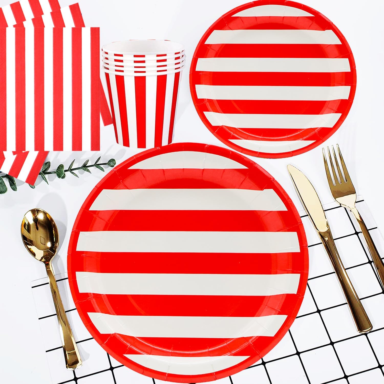 Bundled Up for Perfect Parties - 25 Pcs Red White Striped Party Supplies Set