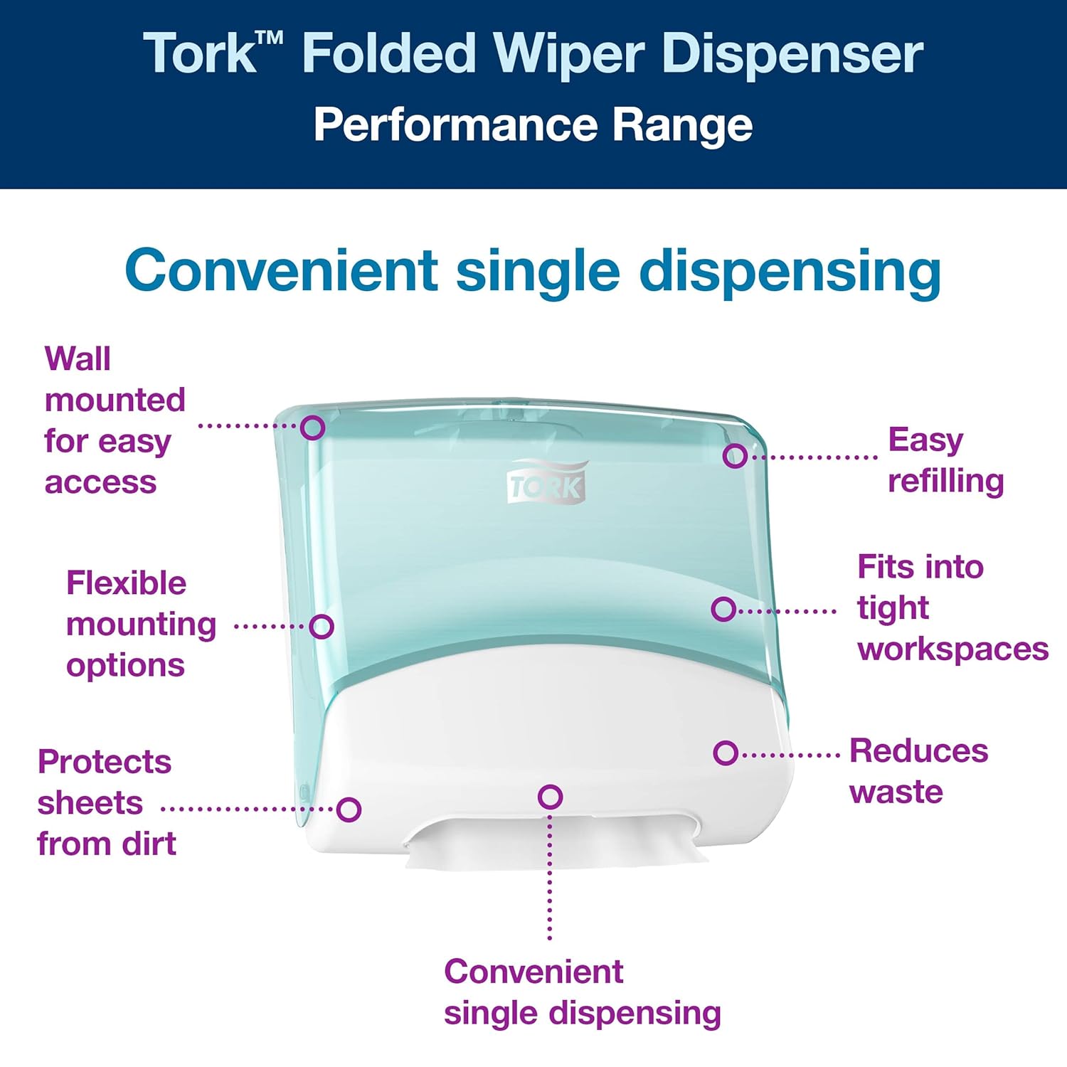 Tork Folded Wiper Dispenser Aqua White W4 Wall Mounted 1
