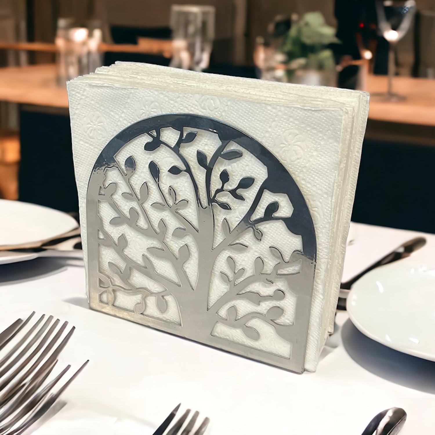 Stylish Metal Napkin Holder Retro Design Silver