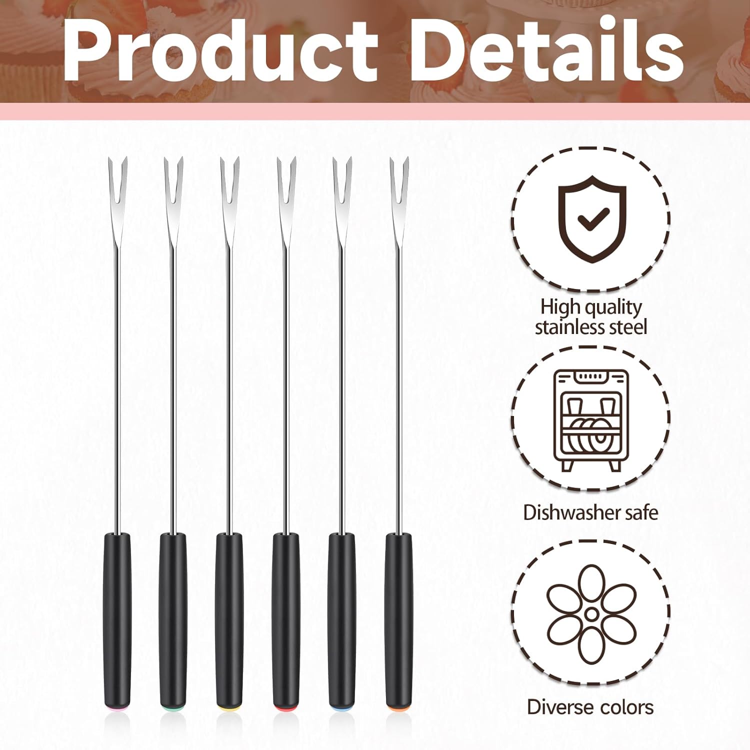 Mozeat Lens 6-Piece Stainless Steel Fondue Forks Heat-Resistant Handle