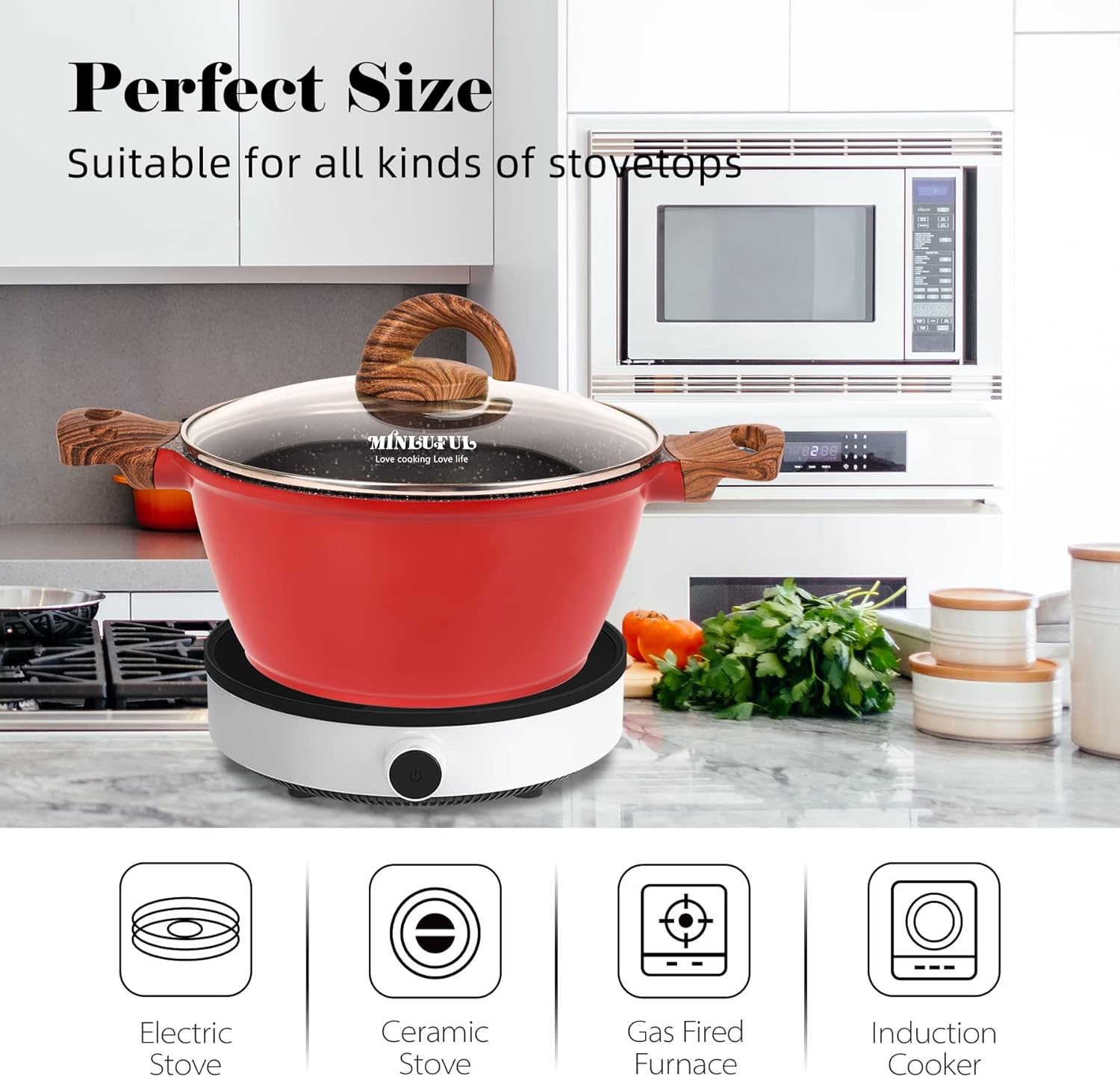 Minluful 9 Inch Nonstick Stockpot with Lid - Red