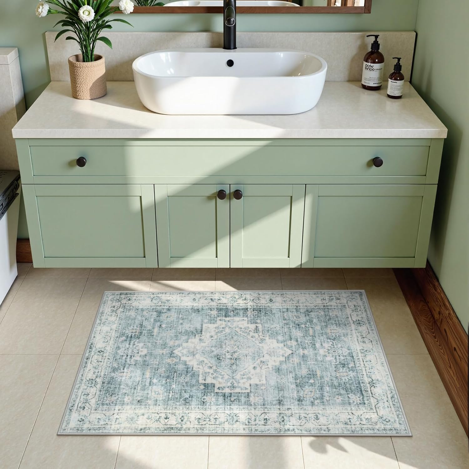 LIVEBOX Blue Washable Rug 2x3 Area Mat for Entryway Hallway