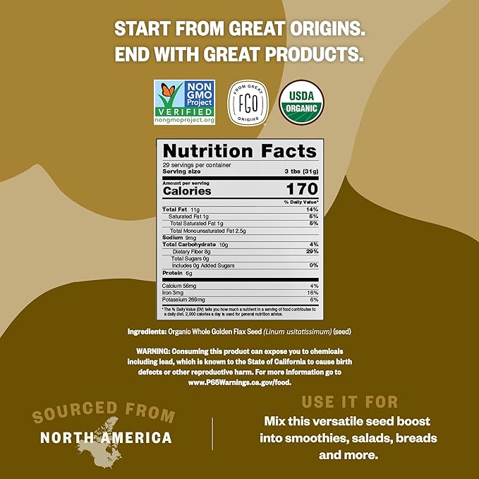 FGO offers high-quality flax seeds that are non-GMO and gluten-free, making them a versatile ingredient for baking, smoothies, salads, and more. With their resealable packaging and convenient size, these flax seeds are a convenient and healthy choice for anyone looking to incorporate more nutrients into their daily meals. Description by ChatGPT.