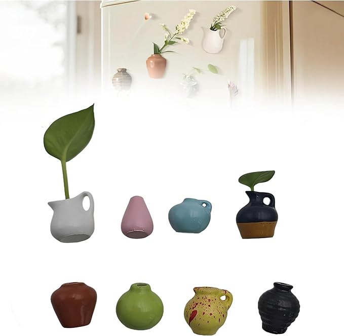 8PC Cute Mini Ceramic Vase Magnets for Fridge Decor