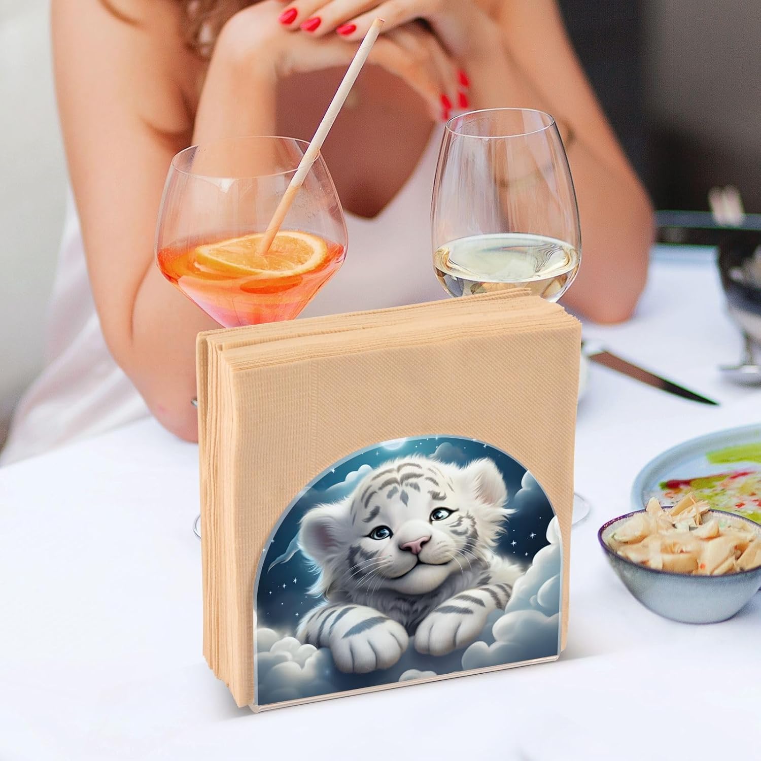 Stylish Tiger Napkin Holder 2pc Compact 41x49x197in