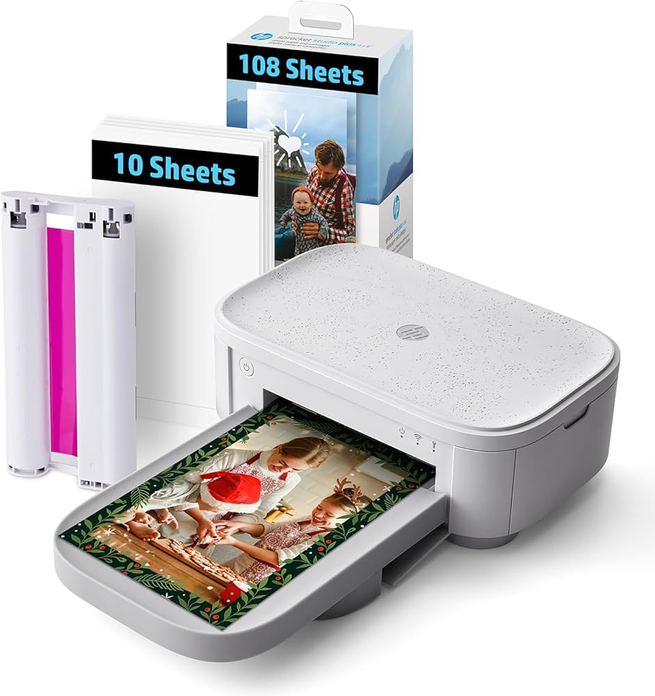 HP Sprocket Studio Plus 4x6 Instant Photo Printer – 118 Sheets & Cartridge Bundle - Wireless, Wi-Fi, Premium Dye Sublimation - Vibrant Color Pictures - Editing App for Fun, Creative Photos