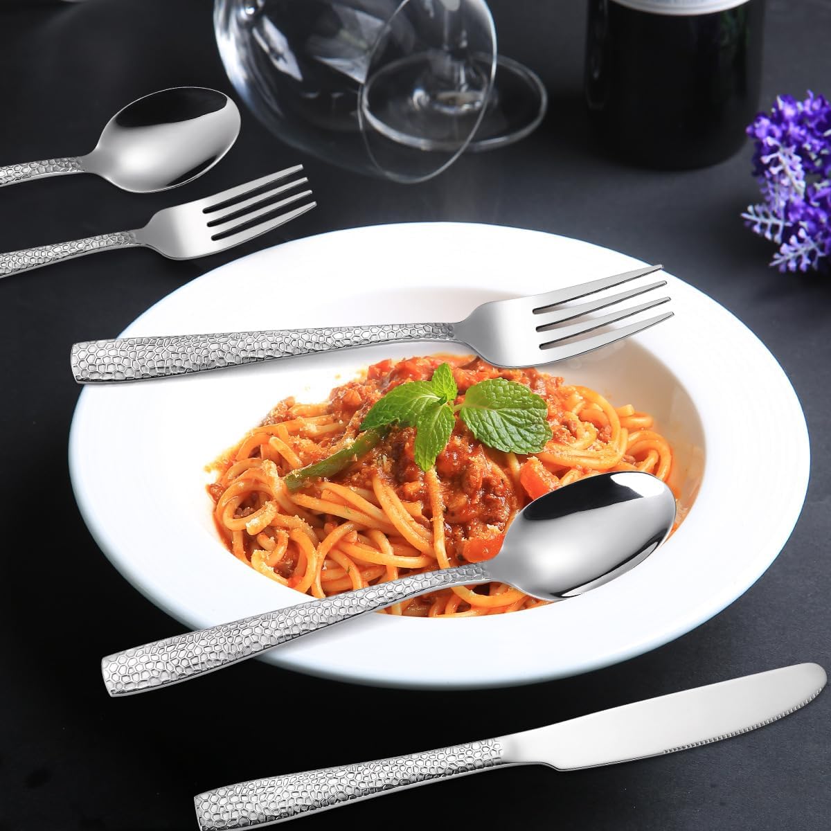 WHIERGGIN 40-Piece Silverware Set Stainless Steel Cutlery Rainbow