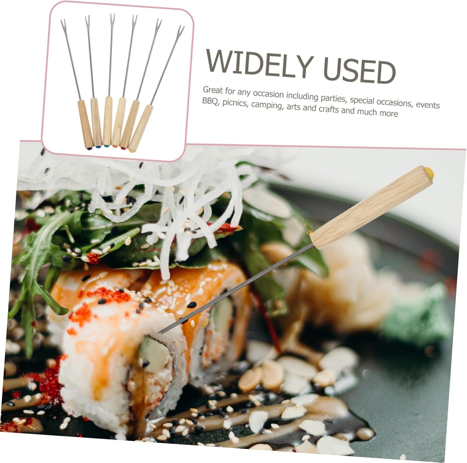 2pcs Oak Handle Fondue Fork Set for Cheese and Fruit
