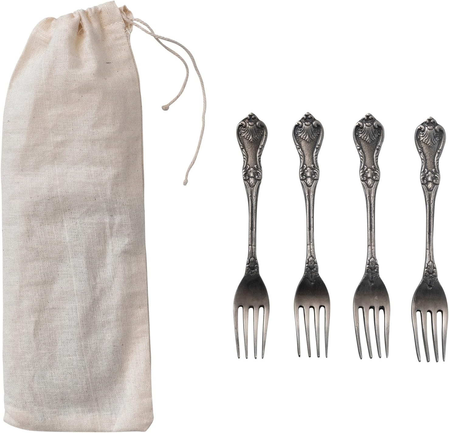 Creative Co-Op Embossed Brass Dinner Forks Set of 4