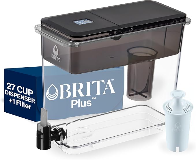 Brita UltraMax Large Water Dispenser with 1 BritaPlus Filter, 27 Cup, Black (Package May Vary)
