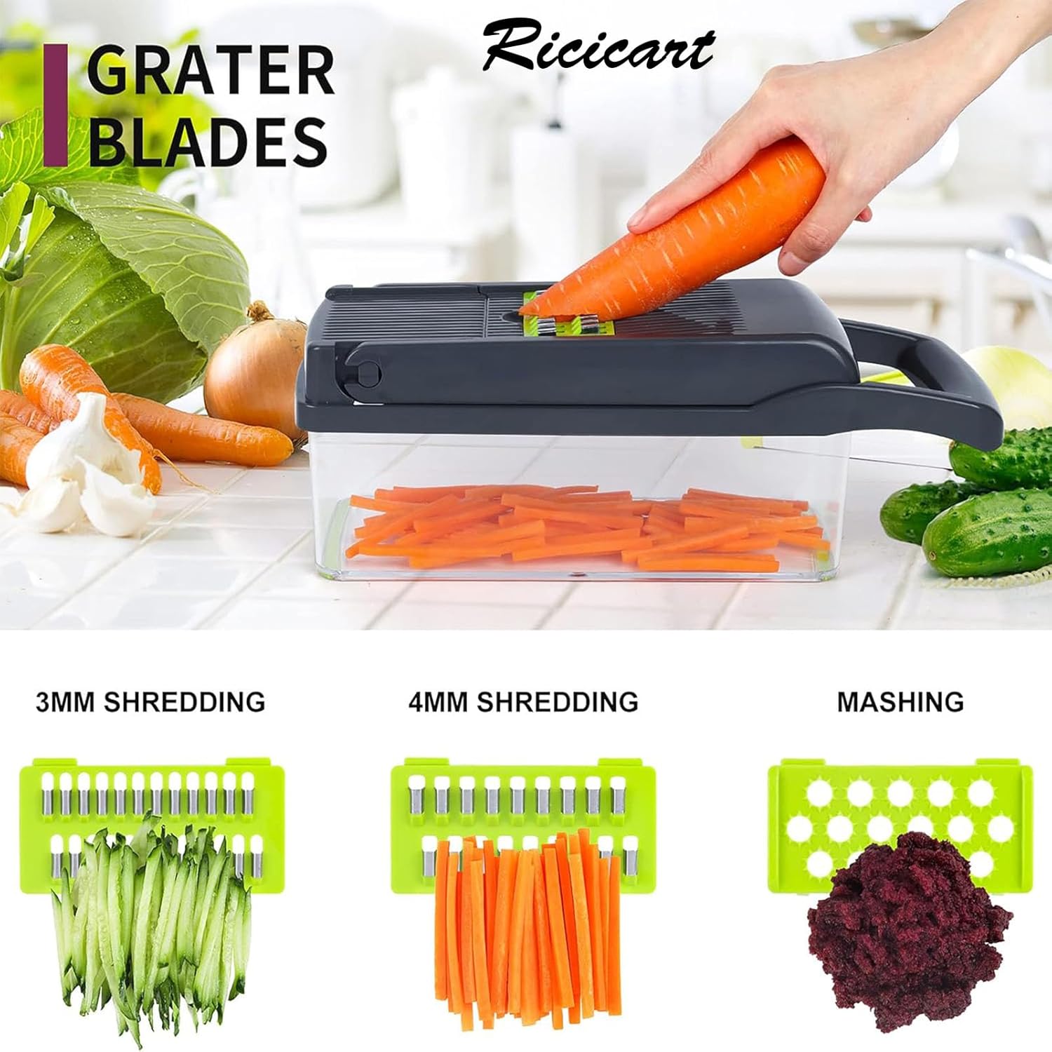 Extra-Sharp Multifunctional Chopper with 7 Interchangeable Blades for Veggies Fruits