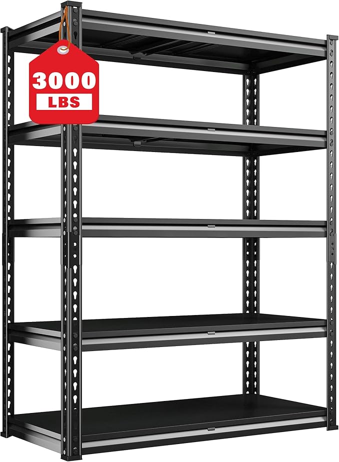 REIBII 3000 LBS Garage Shelving 72" H Storage Shelves Heavy Duty Adjustable Metal Shelves for Storage Industrial Metal Shelving for...