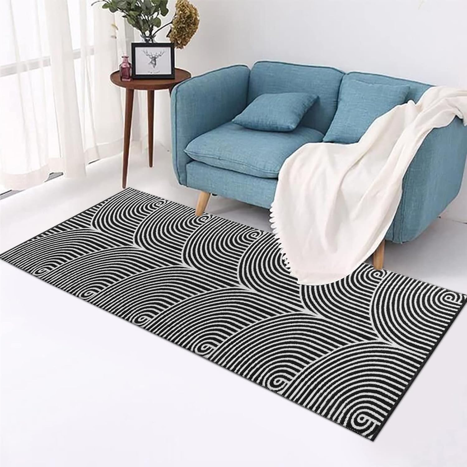 Tiffasea Woven Runner Rug 2x6 Black White