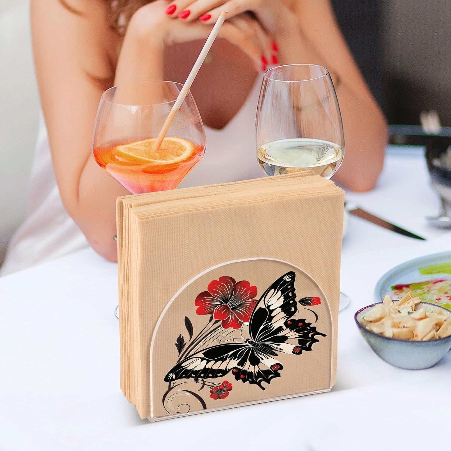 ALAZA Butterfly Napkin Holder with Floral Design 2-Pack