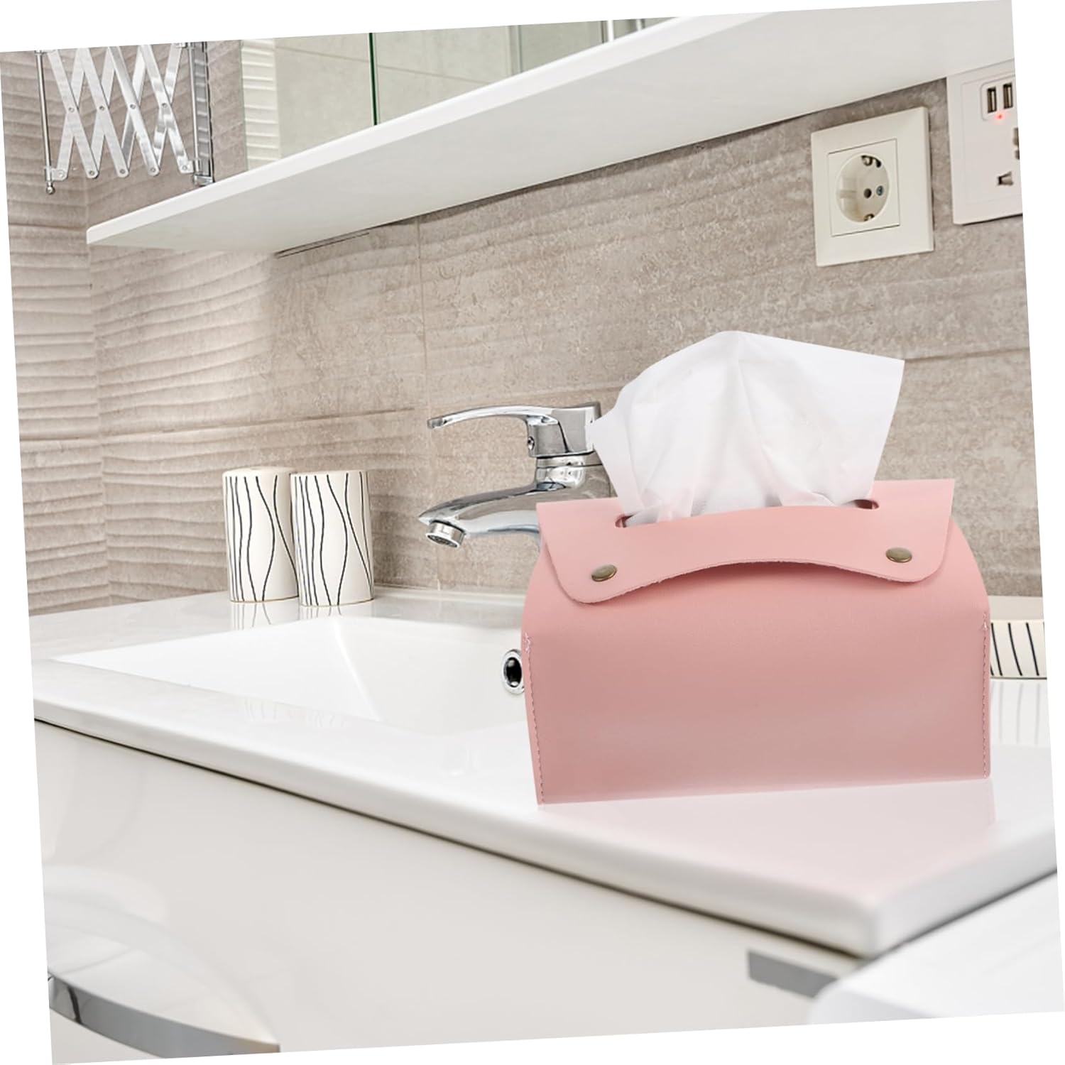 Leather Napkin Holder Lid-Paper Napkin Dispensers Car Tissue Box Sturdy Pu Material