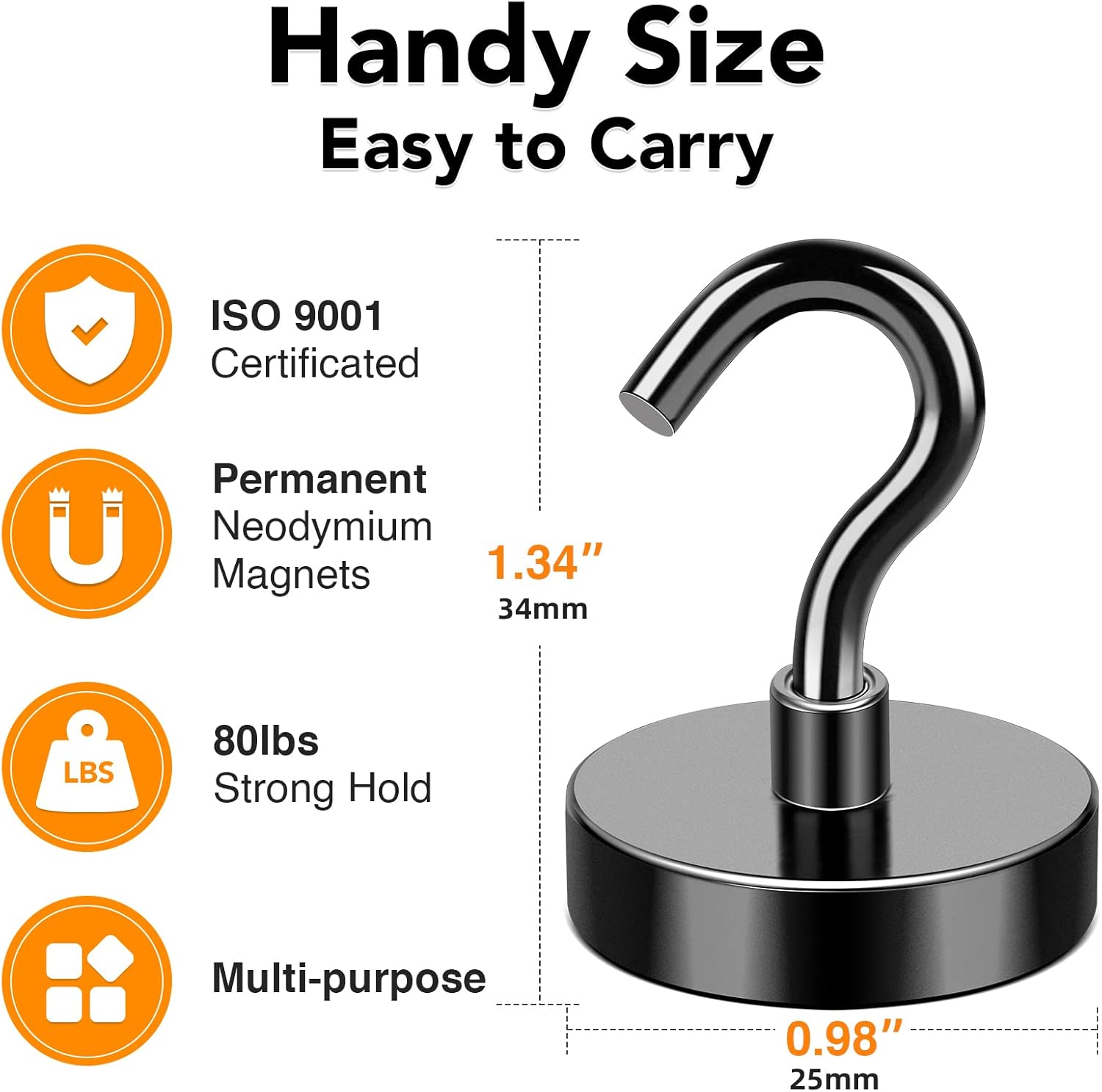 MIKEDE Heavy Duty Magnetic Hooks - 80Lbs Black with Hooks