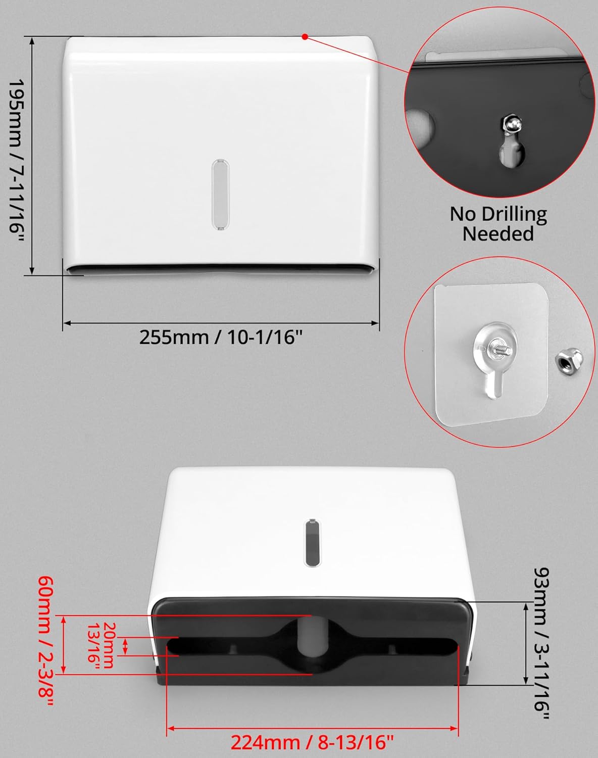 QWORK Wall-Mounted Paper Towel Dispenser Durable Multi-Fold Easy to Use