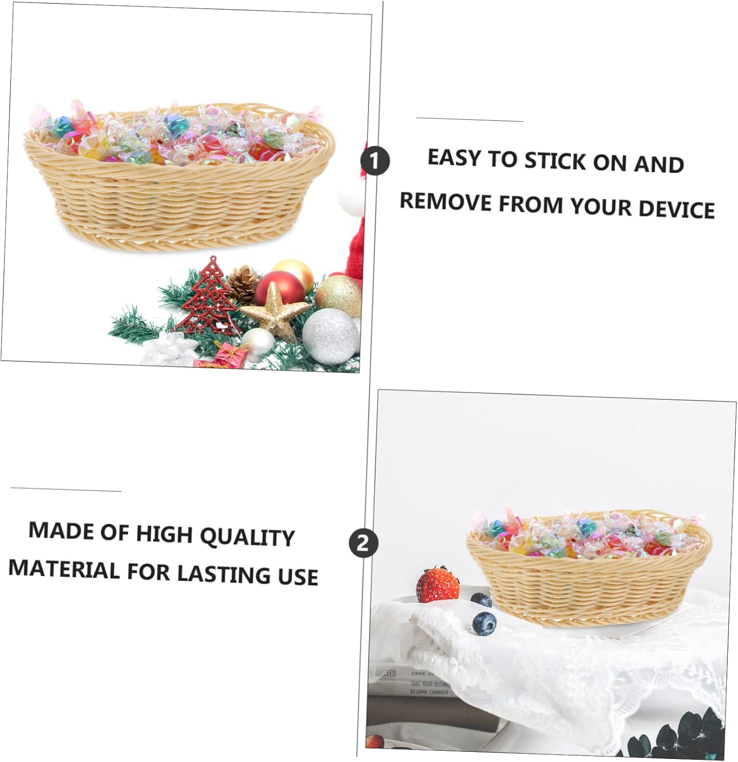 AOKWAWALIY 1pc Rattan Storage Basket with Lid 1