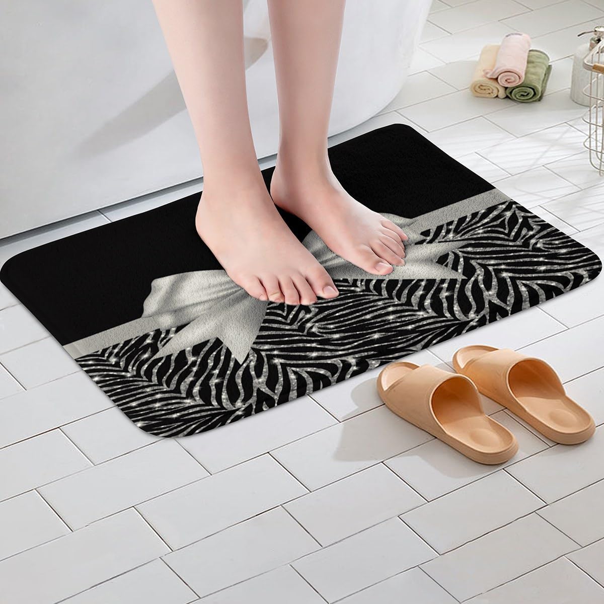 Feelyou Silver Glitter Bath Rug 20x32 Non Slip Mat