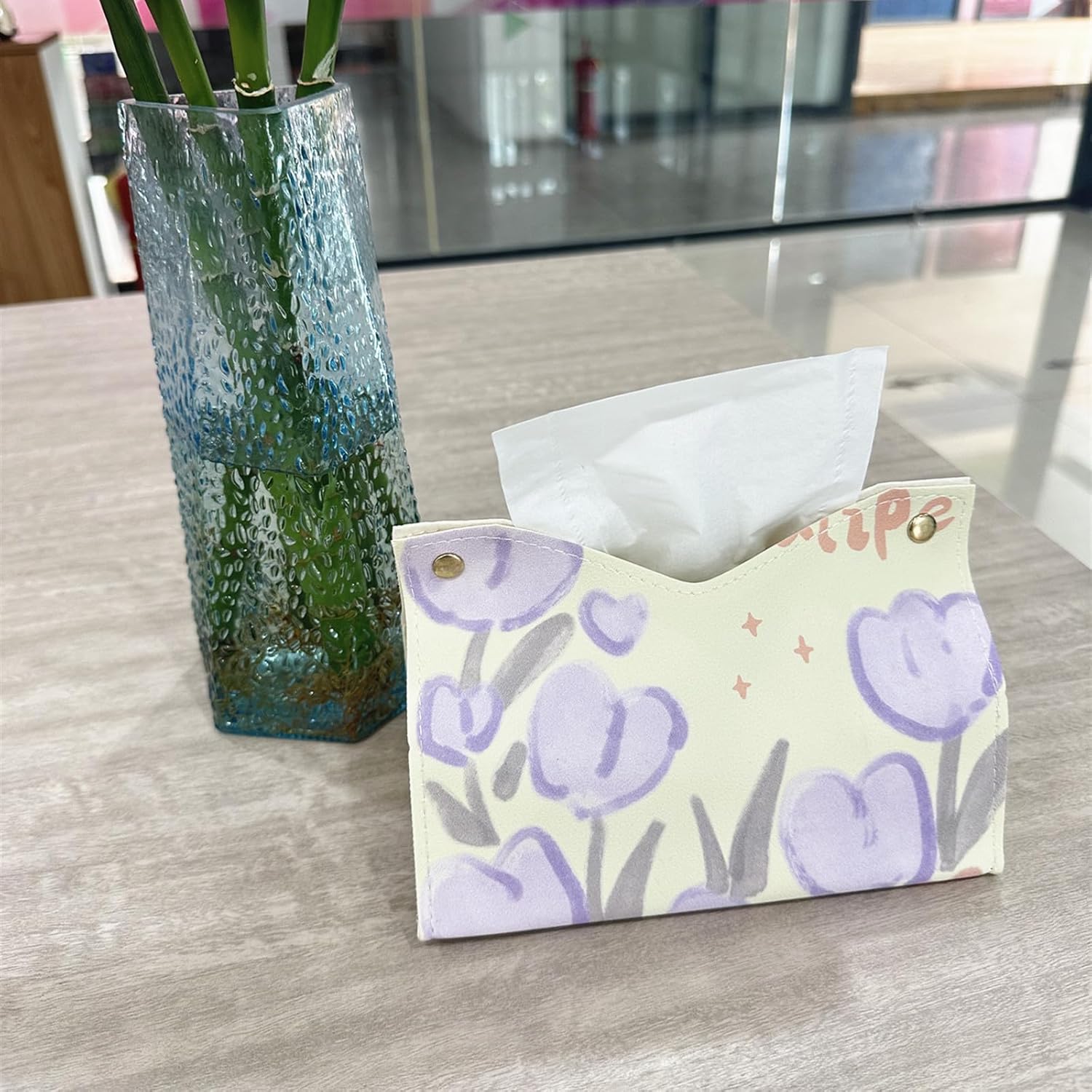 Zest Purple Tulip Tissue Box Beautiful Leather Tissue Box Design Luxurious Napkin Organizer