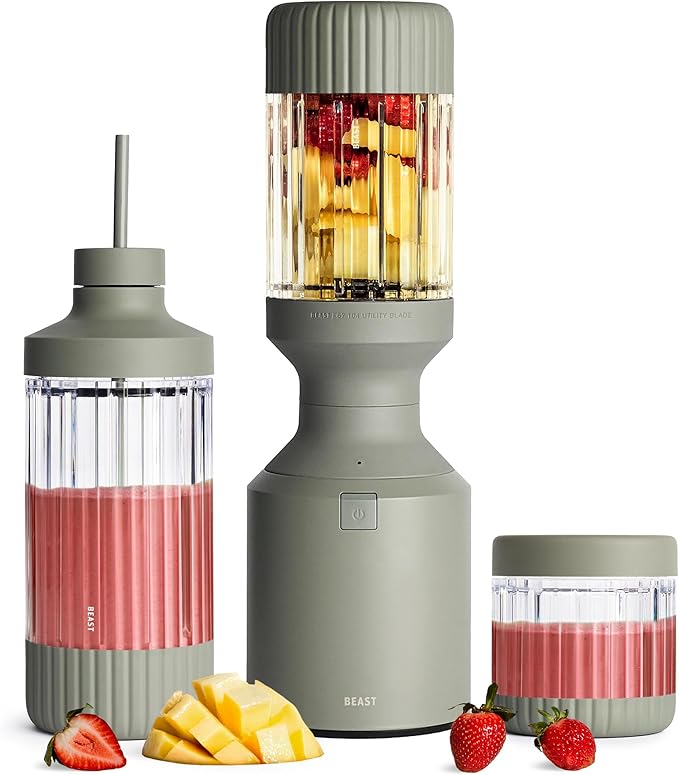 Beast Mega 1200 | Premium Countertop Blender | Smoothies, Shakes, Sauces, Dips, Soups | Blends Ice and Frozen Fruit | XL Vessel | Extra Vessels, Straw System Included | 1200W | (Sage, 120V)