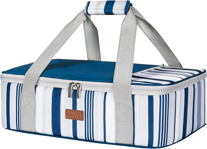 Lifewit Insulated Casserole Carrier for Hot or Cold Food, Casserole Dish with Lid and Carrying Case, Lasagna Holder for Potluck Parties/Picnic/Cookouts, Fits 9"x13" Baking Dish, Pure Blue