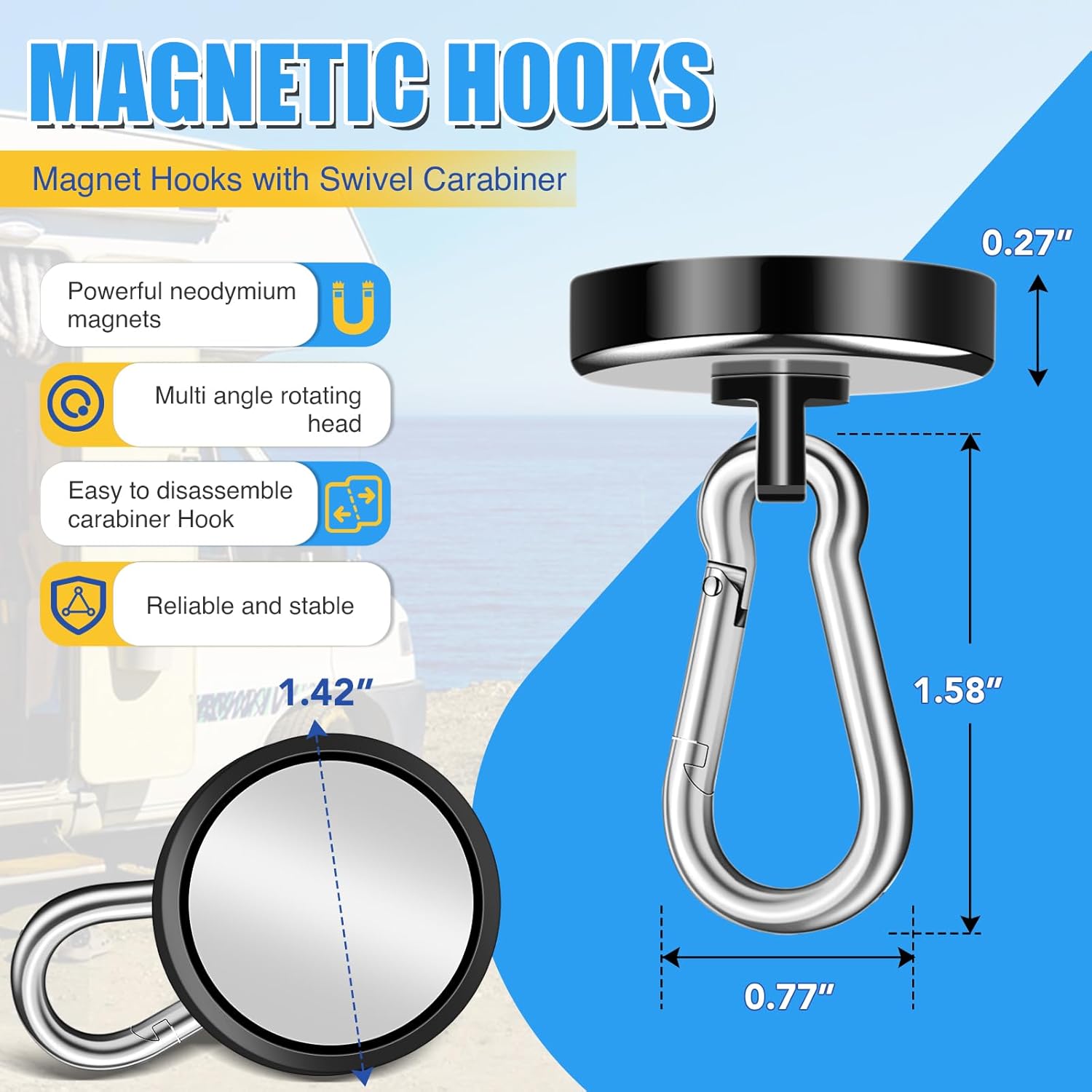 Strong Durable150LBS Magnetic Hooks Set Heavy-duty Magnetic Wall Hangers for Home