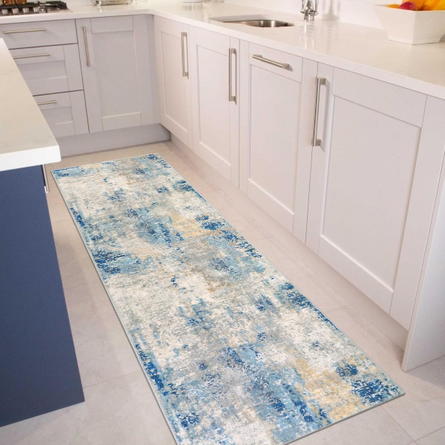 Lahome Modern Abstract Blue Bathroom Rug 2x6
