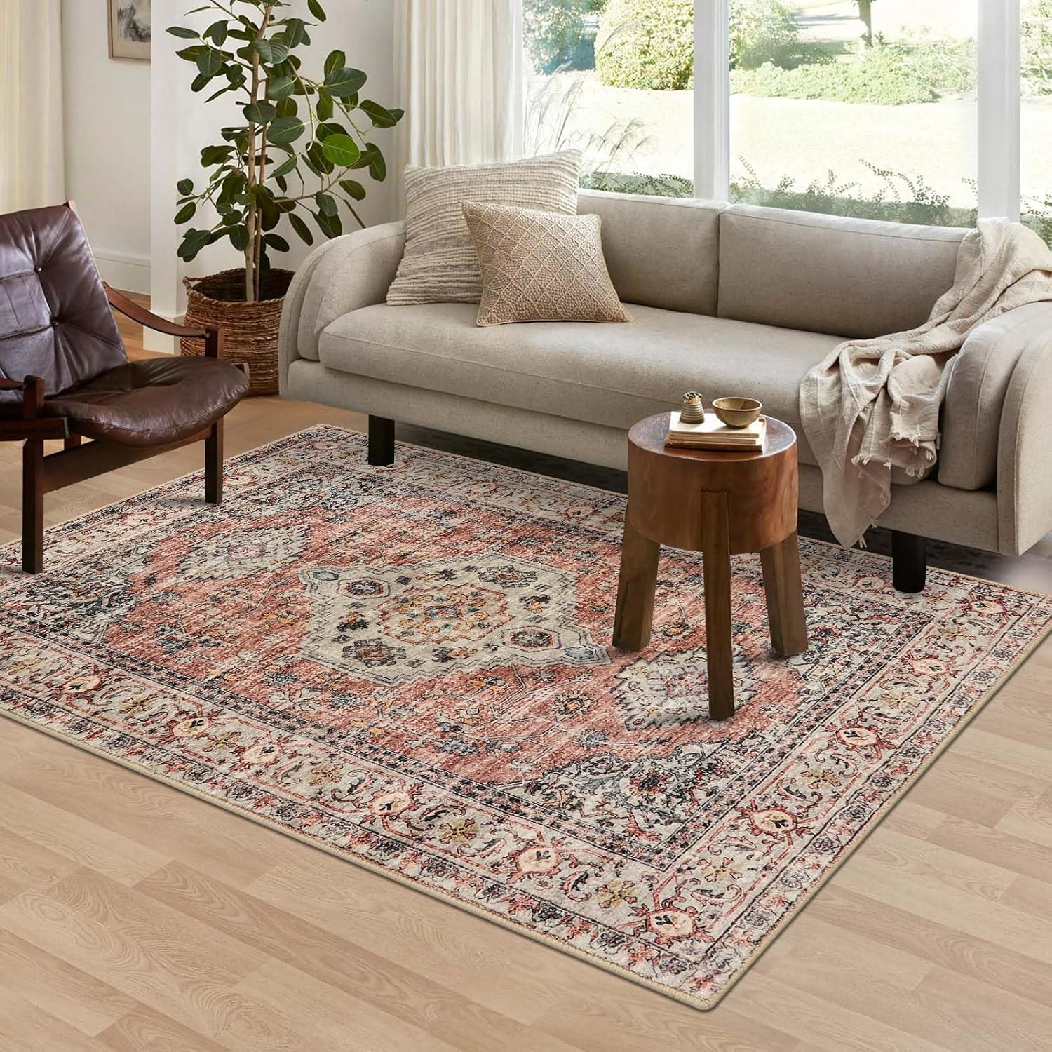 Lahome Oriental Washable Rug 3x5 PeachOrange