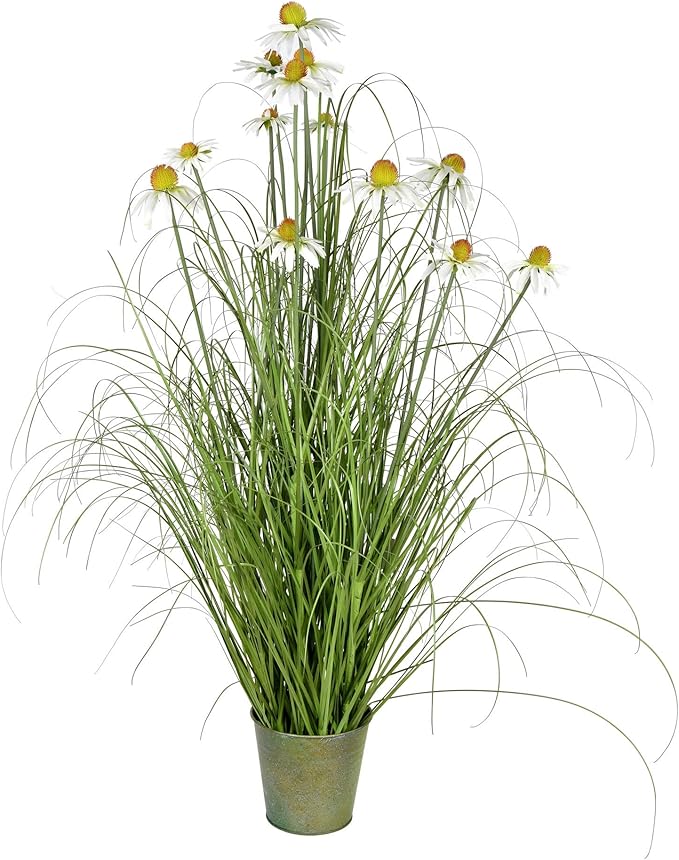 Vickerman 48" Artificial Potted Green Grass with Daisies