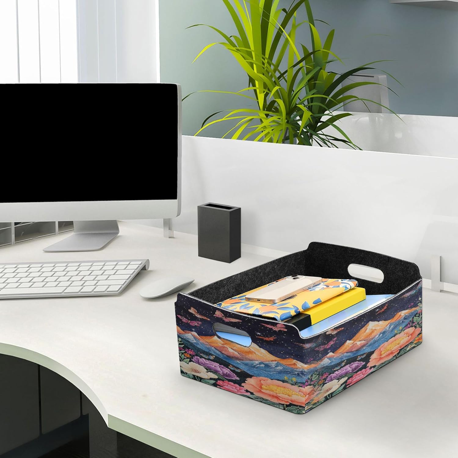 Mountain Storage Basket with Handle Foldable Open Bin