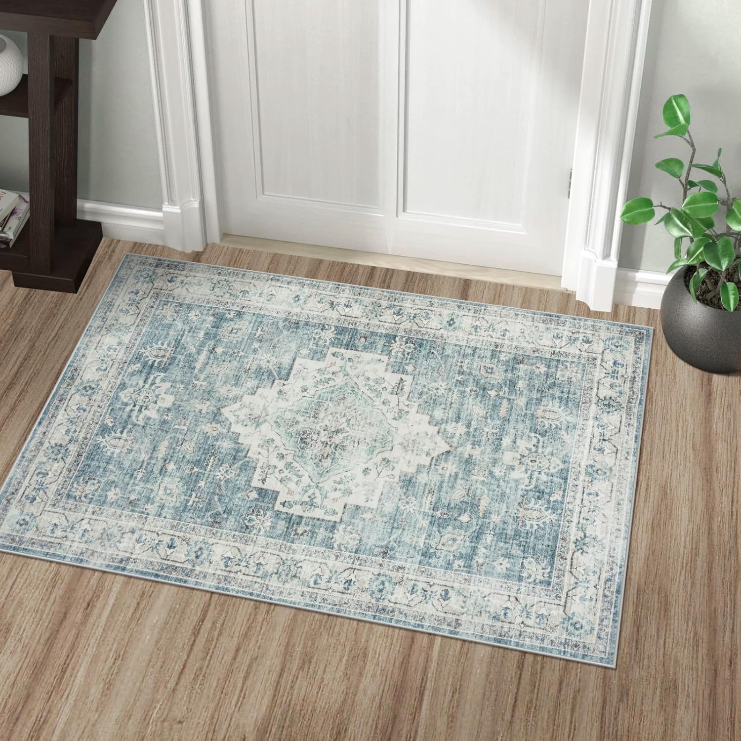 LIVEBOX Blue Washable Rug 2x3 Area Mat for Entryway Hallway