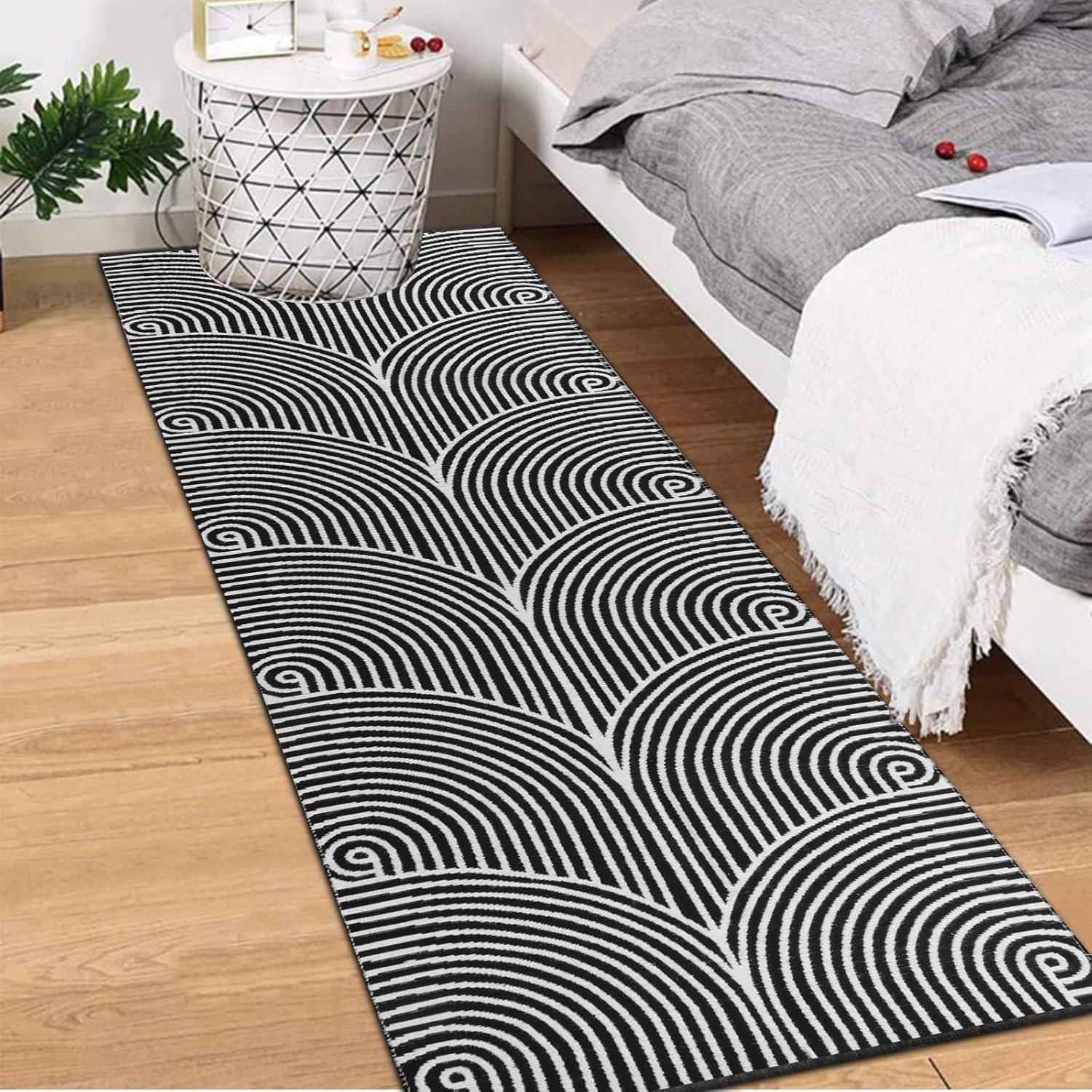 Tiffasea Woven Runner Rug 2x6 Black White