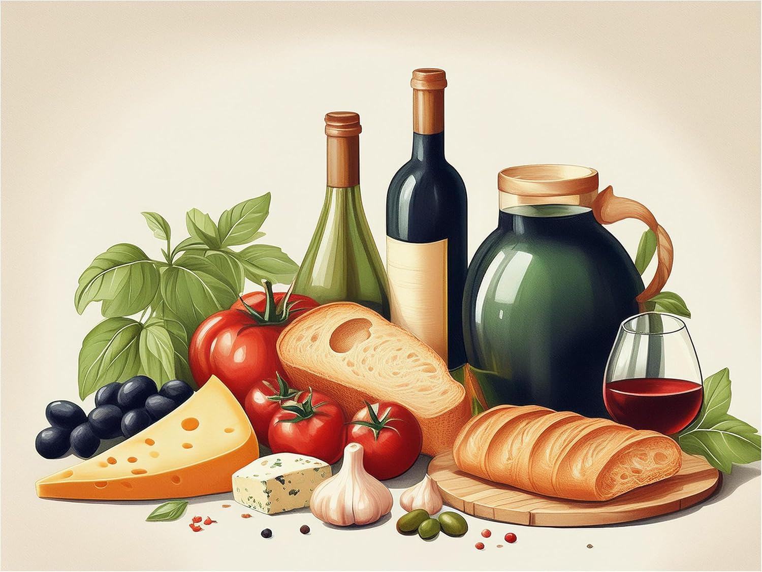 Tile Mural Wine Bread Cheese Tomatoes Wall Art Kitchen Backsplash Marble Ceramic - Picture 2 of 16