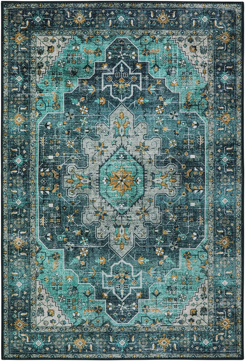 Moynesa Ultra-Thin Washable Area Rug - 2x3 Teal Entryway Mat 1