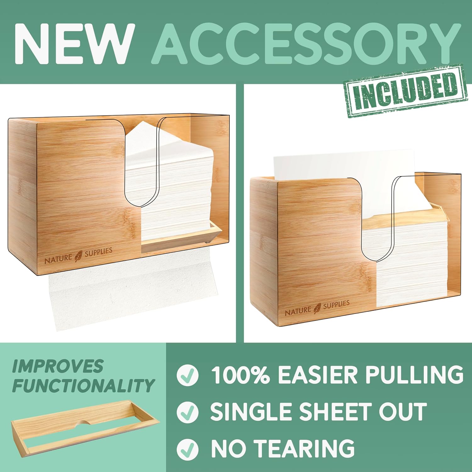 Bamboo Paper Towel Dispenser for Bathroom and Kitchen