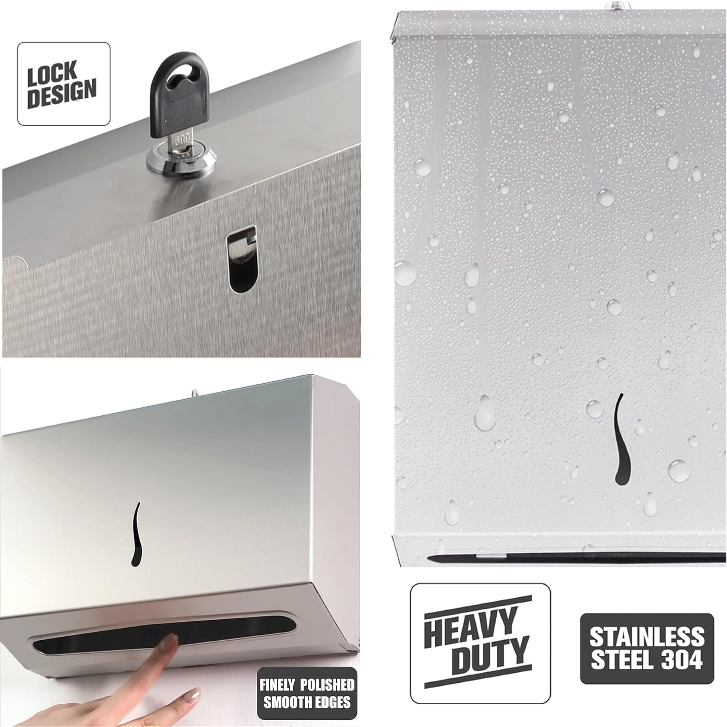 304 Stainless Steel Wall-Mounted Commercial Paper Towel Dispenser