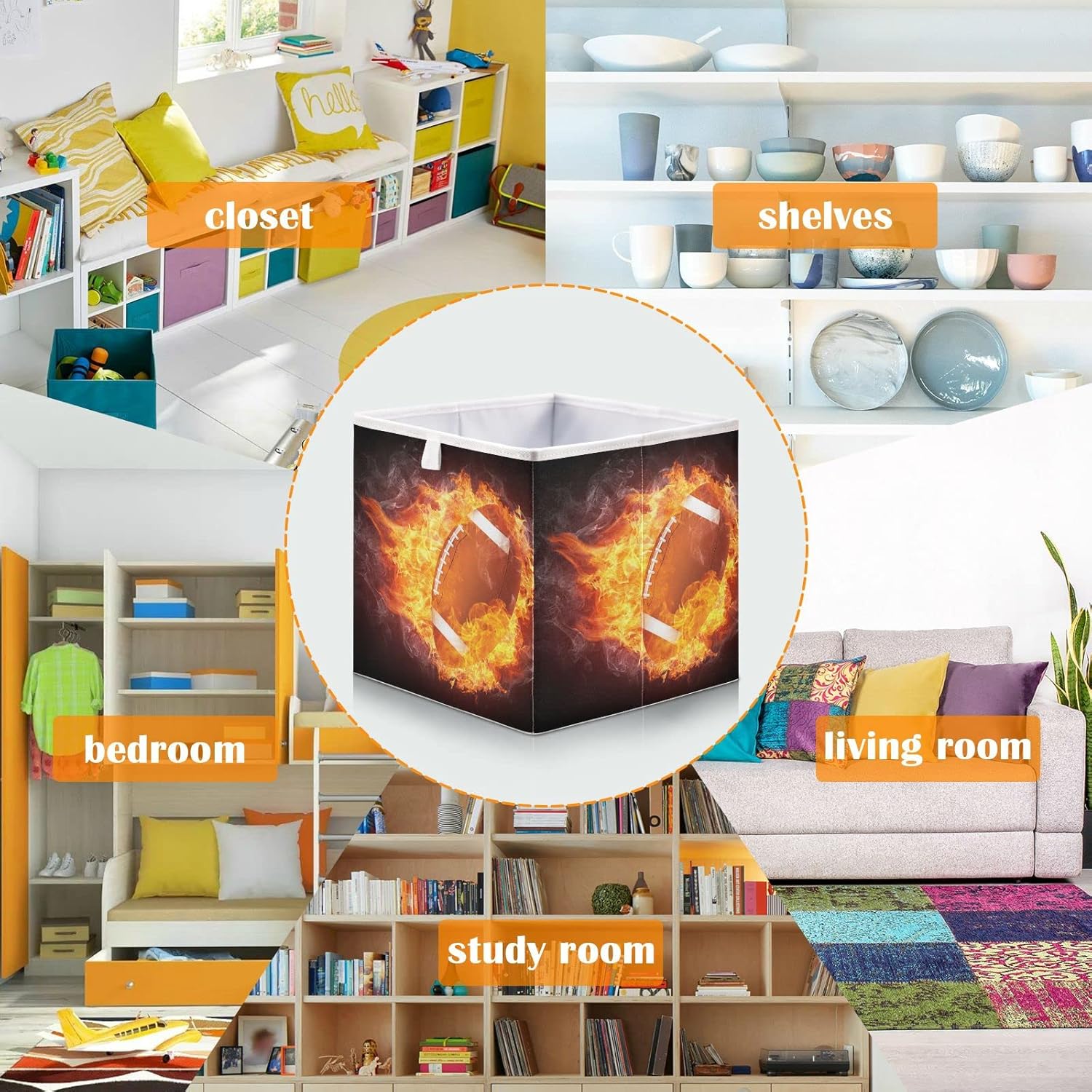 RunningBear Fire Flame Storage Basket for Kids Toys and Clothes