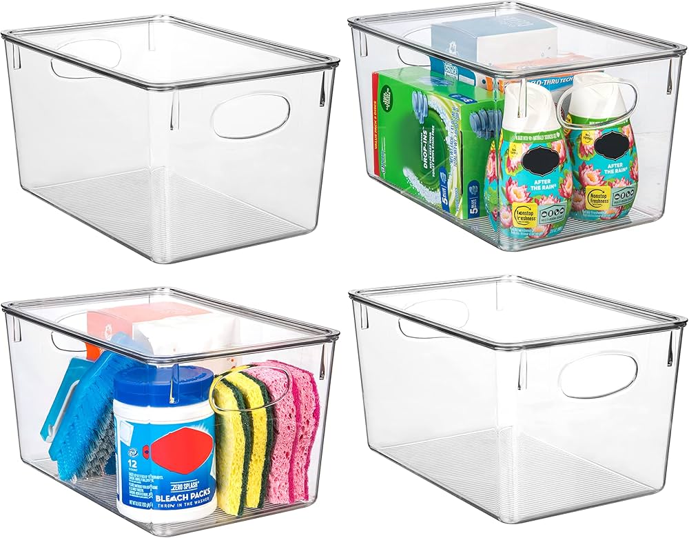 ClearSpace Plastic Storage Bins With lids, 4 Pack – Perfect Pantry Organization and Storage – Fridge Organizer, Pantry Storage Containers and Storage Bins, Cabinet Organizers