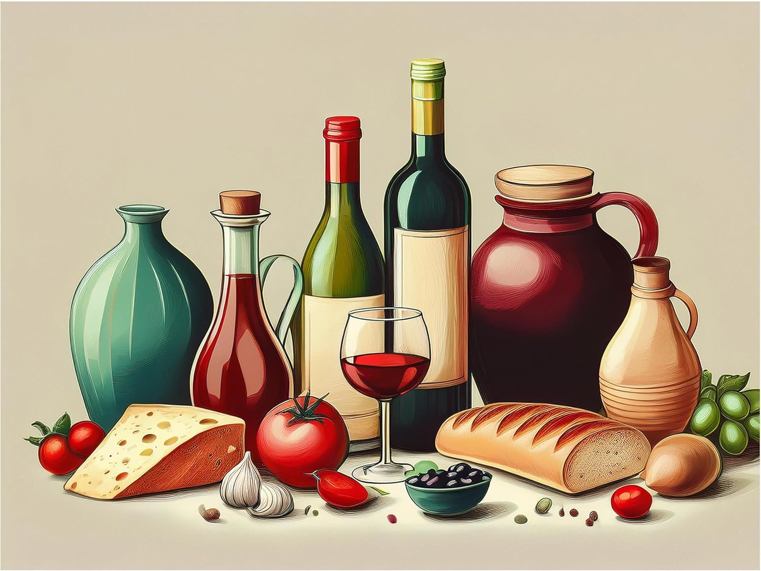 Mural Azulejos Vino Pan Queso Tomates Arte de Pared Cocina Salpicadero Mármol Cerámica - Imagen 2 de 16