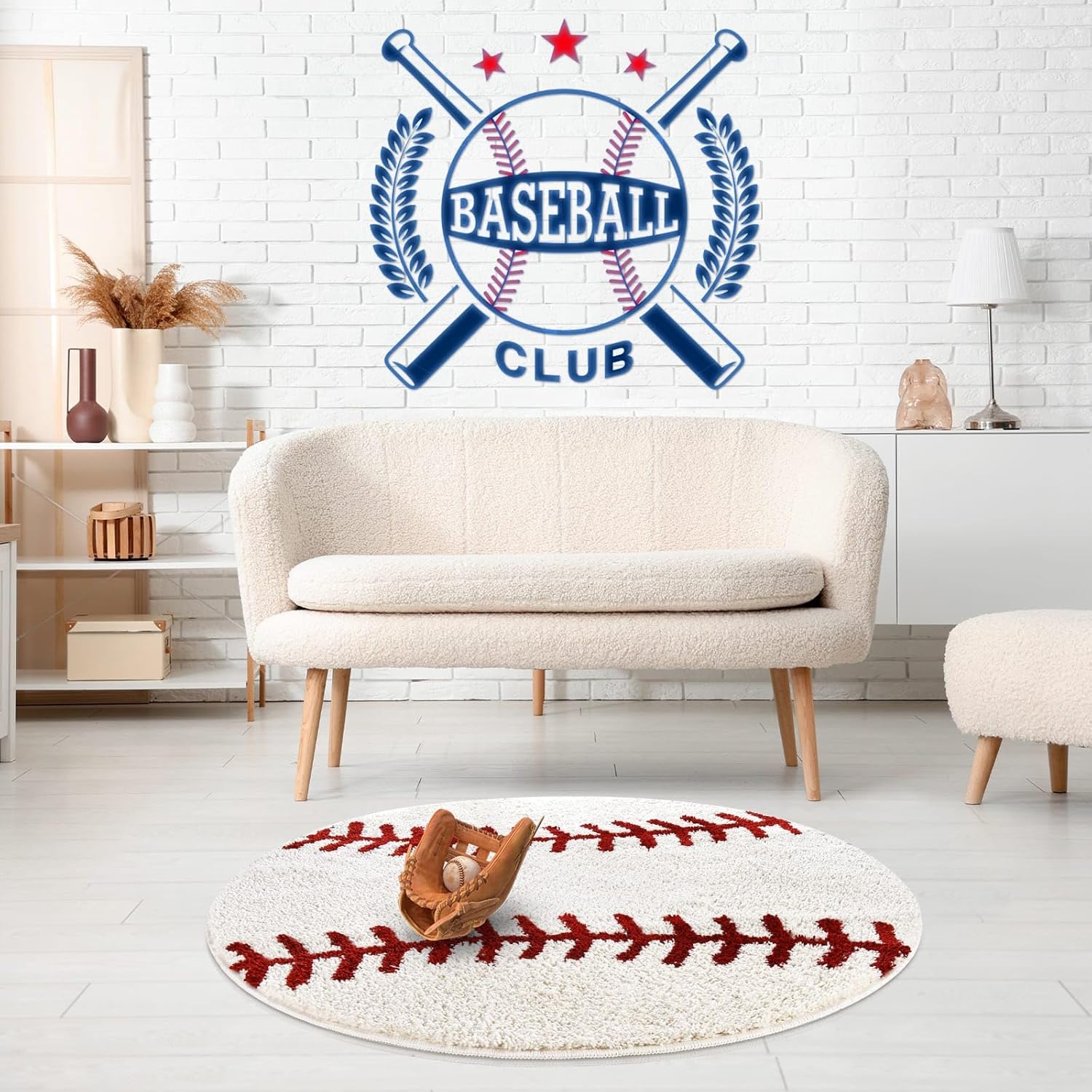 Cool Baseball Rug for Men 36 Inch Non-Slip Area Rug
