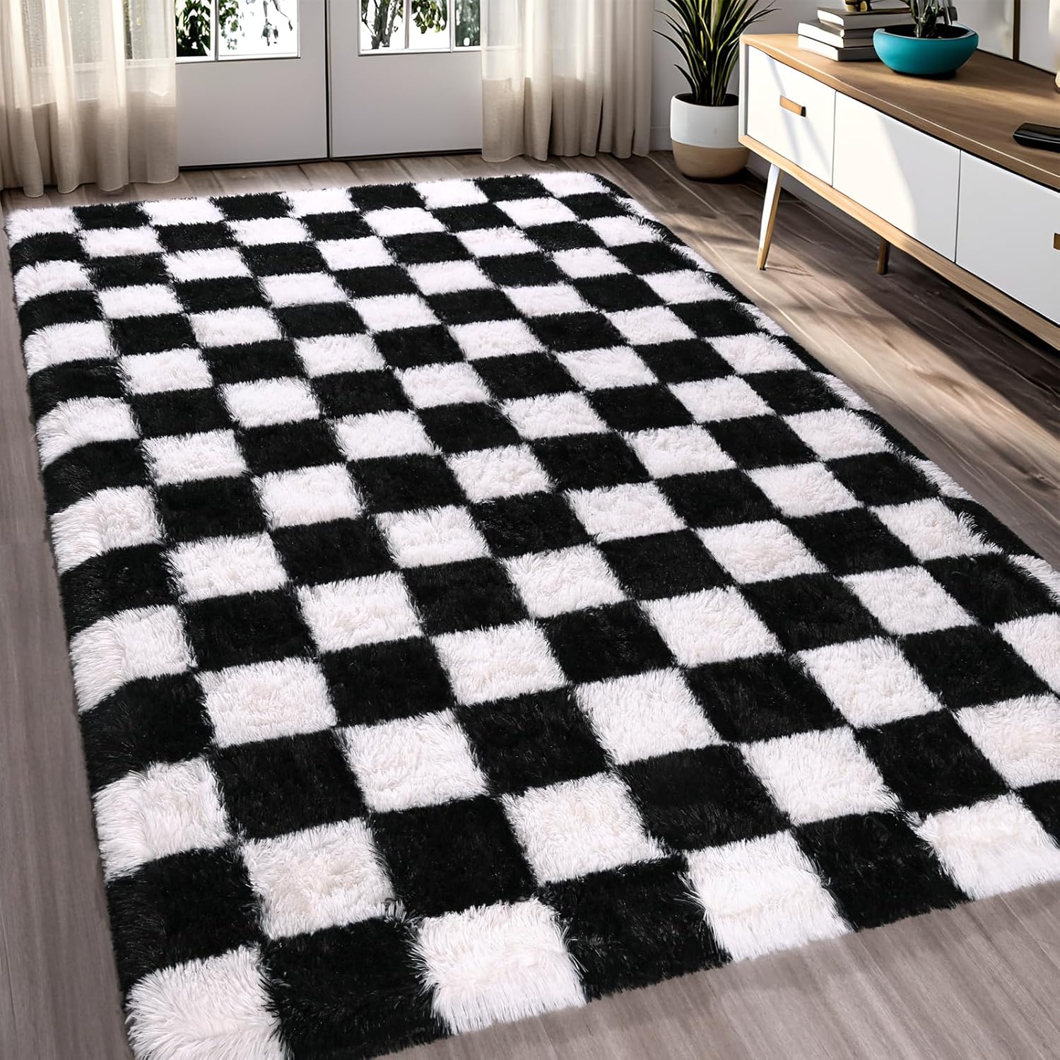 FALARK 4x6 ft Black and White Checkered Area Rug