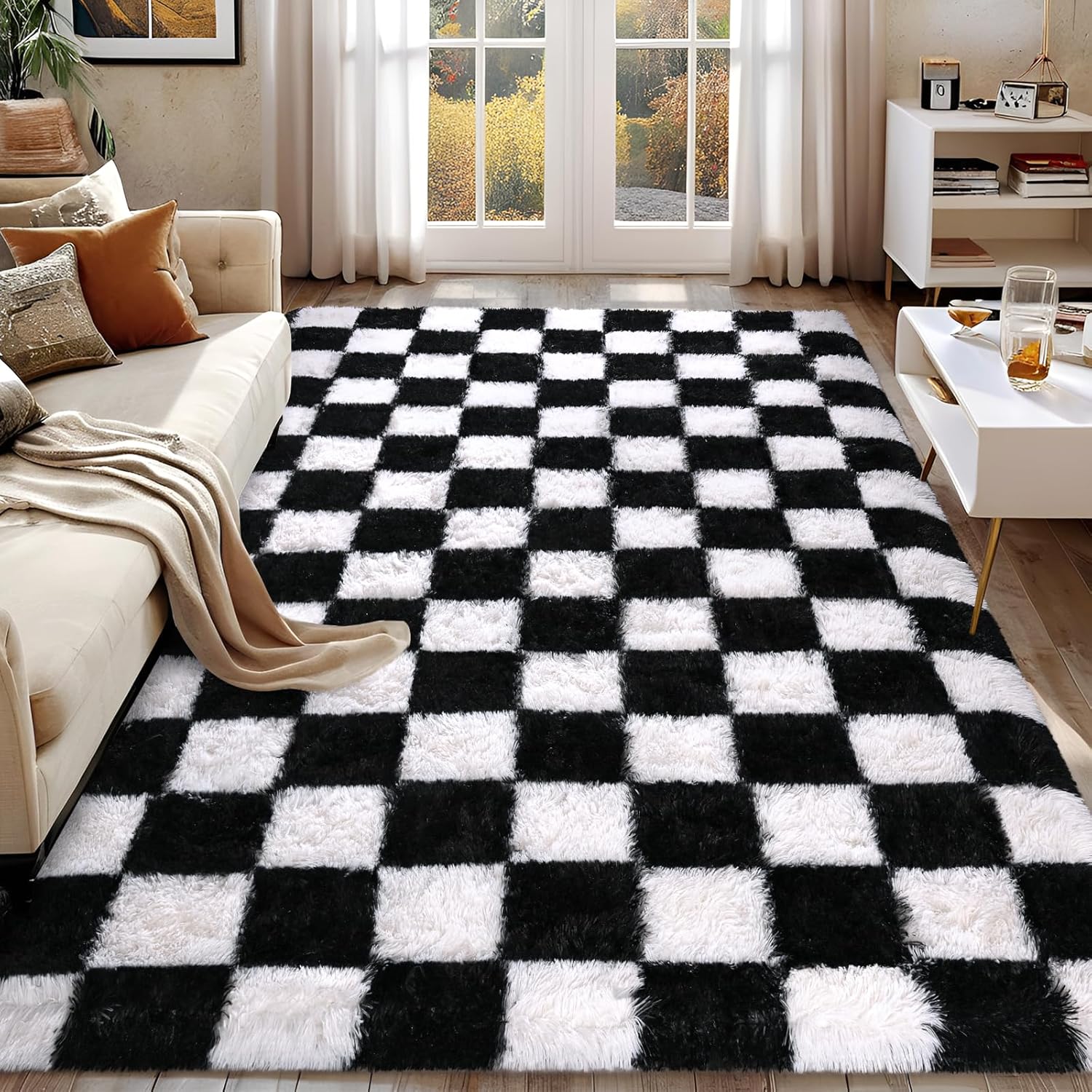 FALARK 4x6 ft Black and White Checkered Area Rug
