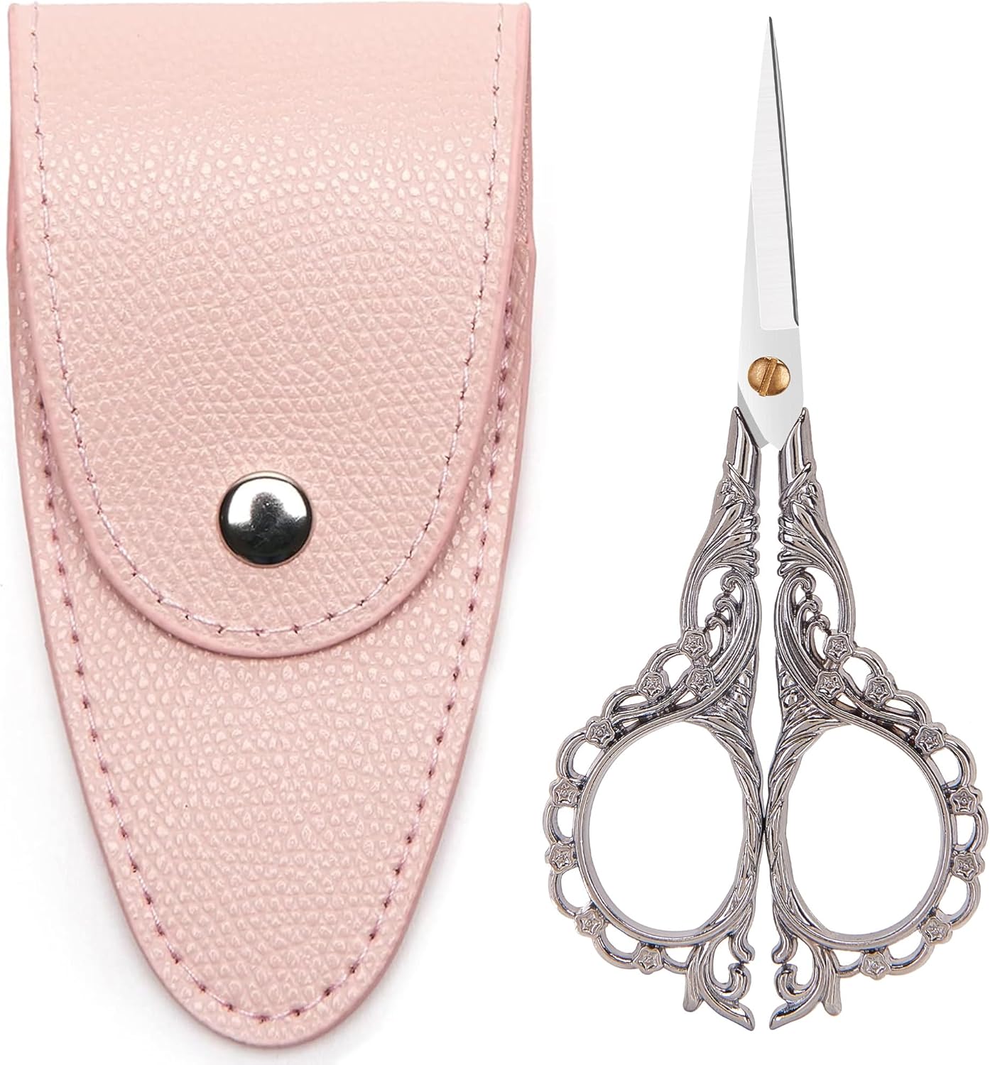 .4.7 INCH Embroidery Scissors Easy to store, retro design: our embroidery scissors are made of stainless steel, small size, easy to use and store. Retro design, elegant and fashionable. Practical protective case: The PU protective case not only looks cute, but also prevents the scissors from being directly exposed to the air. The scissors are not easy to rust and can also avoid scratching the surface of the scissors during storage. Multiple uses: These sewing craft stork shaped scissors can be used for daily cutting. Sewing scissors can be widely used in embroidery, sewing, production, etc. It is a thoughtful gift for friends, family, or neighbors who love DIY technology, bringing a lot of convenience. Sharp, Durable, High Quality: Made of high-quality stainless steel, it ensures that the embroidery scissors are sharp, durable, rust proof, sturdy and not loose, lightweight, and easy to carry. BEST GIFT: It's perfect for embroidery, needlework, thread, sewing crafting, art work, handmade. It's the best choice to gift for your friends who like DIY handmade.