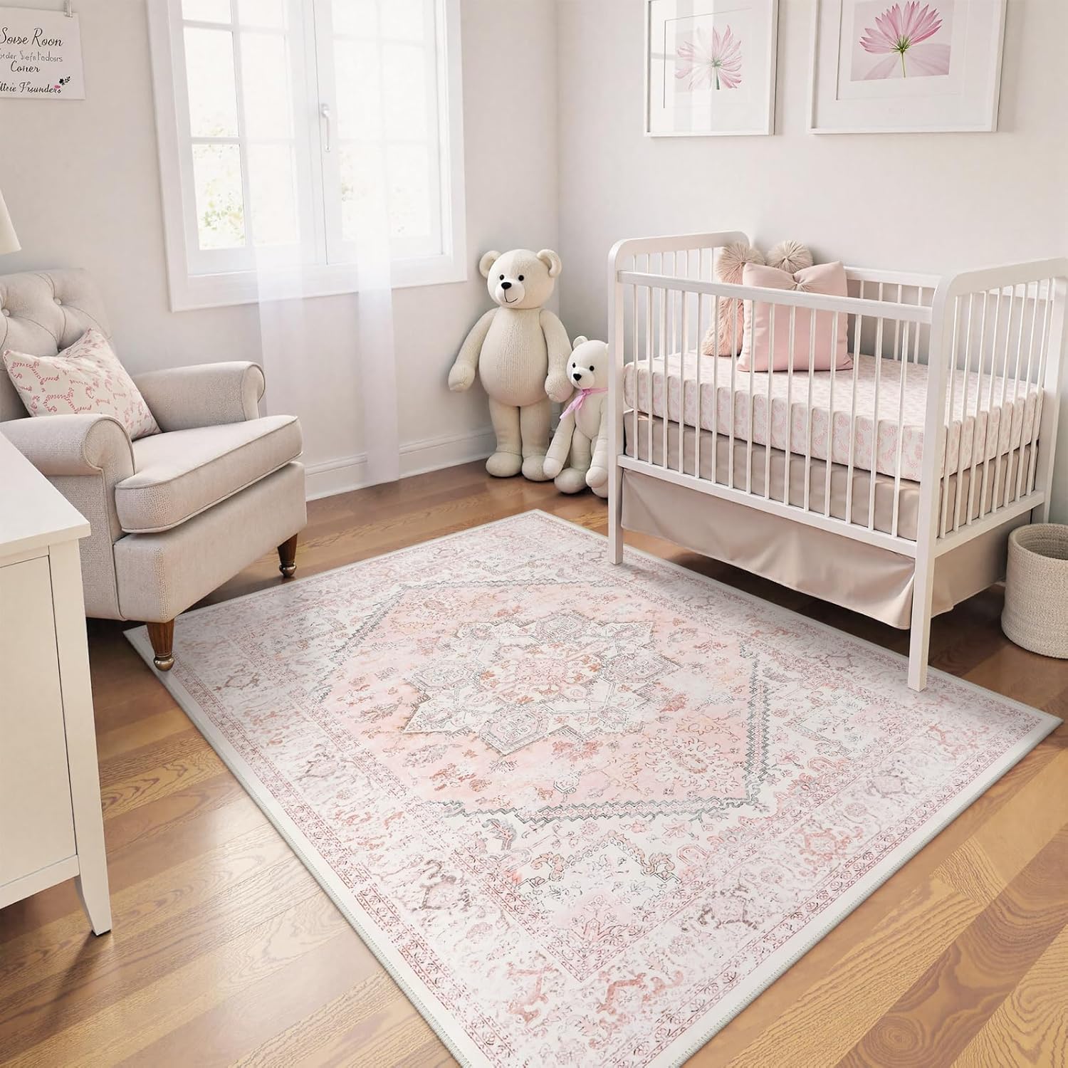 LIVEBOX Area Rug Pink 4x6 Oriental Floral