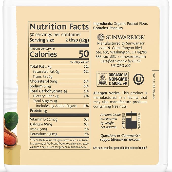 Peanut Butter Powder by Sunwarrior is an all-natural, reduced-fat alternative to traditional peanut butter. With no added sugar, low calories, and low fat, this peanut flour is a healthier option for those looking to enjoy the taste of peanut butter without the guilt. This powder is also non-GMO, soy-free, and gluten-free, making it a suitable option for those with dietary restrictions or preferences.