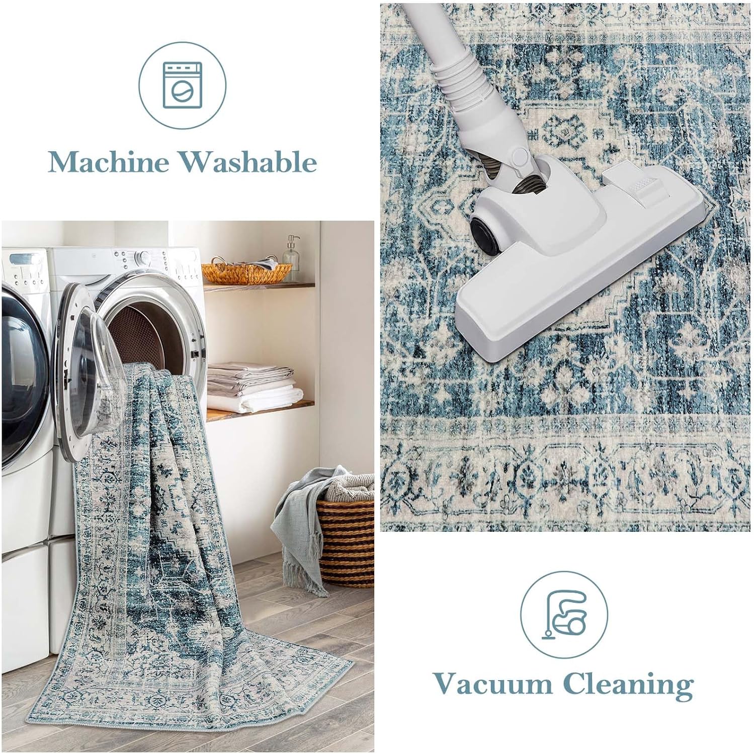 Lahome Oriental Washable 2x3 Rug Blue
