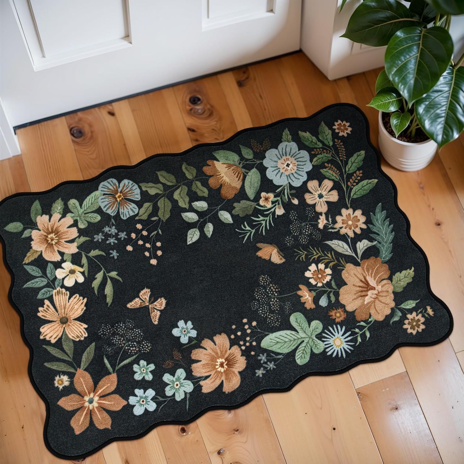 Lahome Floral Washable Entryway Rug 2x3 Non-Slip
