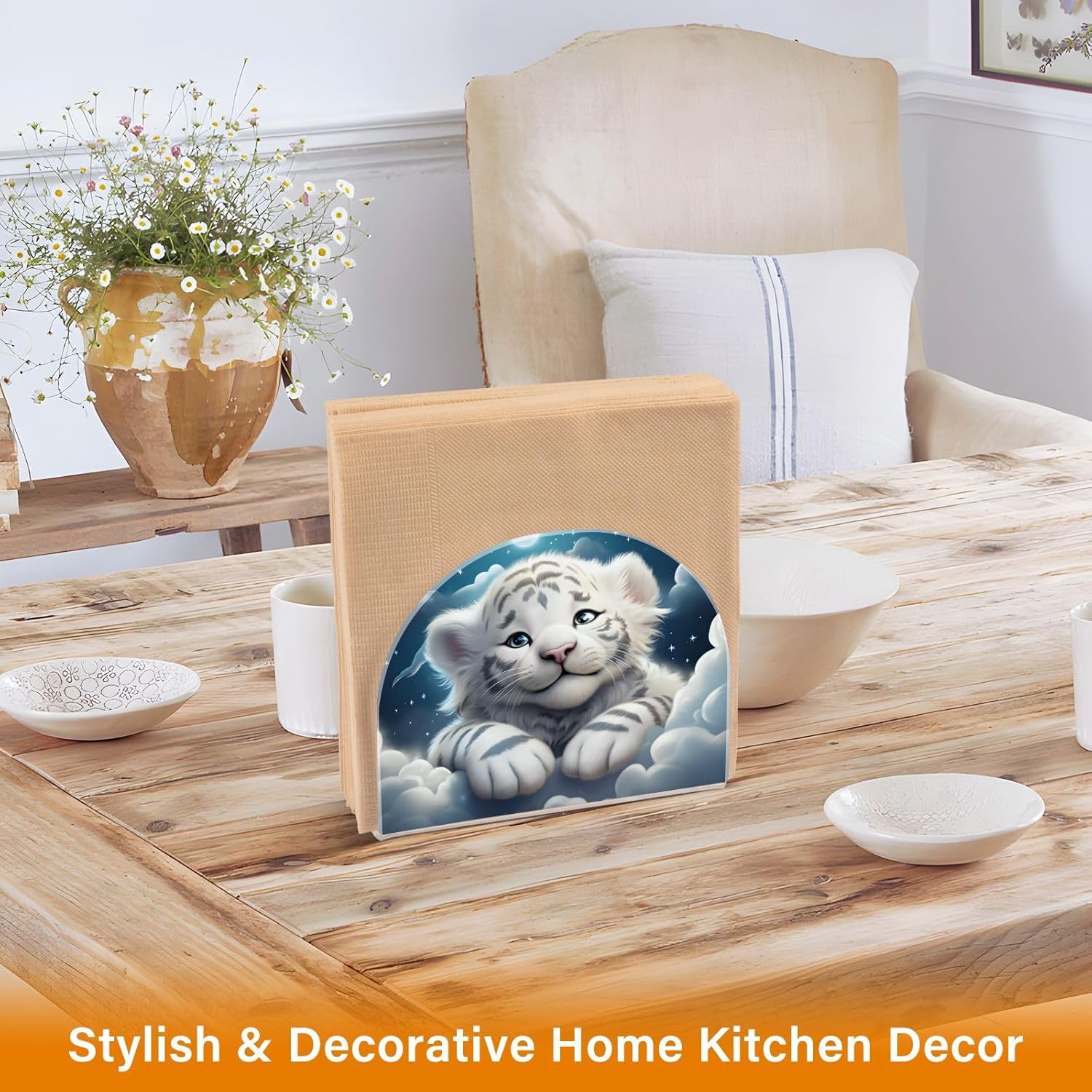 Stylish Tiger Napkin Holder 2pc Compact 41x49x197in